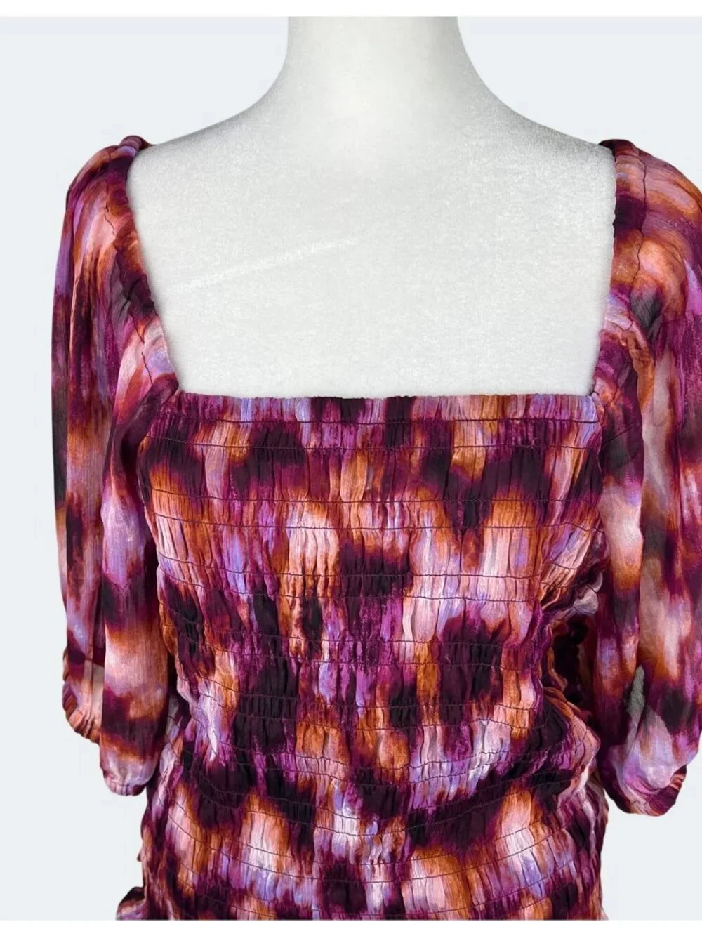 Old Navy Womens Tall Smocked Puff-Sleeve Top Tie-Dye Print L
